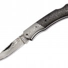 Pocket Knife Damascus Carbon Fibre Back lock Nail Nick With Leather Sheath