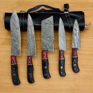Handmade Damascus Chef set Of 5 pcs With Leather,Damascus Knife Set,Damascus Chef Knife,KitchenKnife
