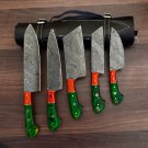 Handmade Damascus Chef set Of 5pcs With Leather Cover,Kichten Knife,Damascus Knife Set,Kitchenknives