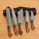 Handmade Damascus Chef set Of 5pcs With Leather Cover,Kichten Knife,Damascus Knife Set,Kitchenknives