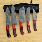 Handmade Damascus Chef set Of 5pcs With Leather, Damascus Knife Set, Damascus Chef Knife
