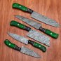 Handmade Damascus Chef set 5pcs With Leather Cover,Kichten Knife,Damascus Knife Set, Kitchen knives