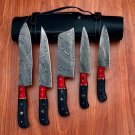 Handmade Damascus Chef set Of 5pcs With Leather Cover,Kichten Knife,Damascus Knife Set,Kitchenknives