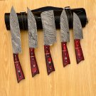 Custom Handmade Damascus Chef set Of 5pcs With Leather Cover,Kichten Knife,Damascus Knife Set