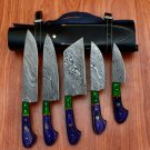 Handmade Damascus Chef set Of 5pcs With Leather Cover,Kichten Knife,Damascus Knife Set,Kitchen knive