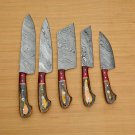 Handmade Damascus Chef set Of 5pcs With Leather,Damascus Knife Set,Damascus Chef Knife