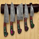 Handmade Damascus Chef set 5pcs With Leather,Damascus Knife Set,Damascus Chef Knife, Kitchen Set