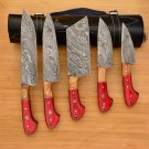 Custom Handmade Damascus Chef set Of 5pcs With Leather Cover,Kitchen Knife,Damascus Knife Set