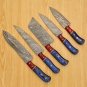 Handmade Damascus Chef set 5pcs With Leather Cover,Kichten Knife,Damascus Knife Set, Kitchen knives