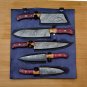 Handmade Damascus Chef set Of 5pcs With Leather, Damascus Knife Set, Damascus Chef Knife