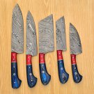 Handmade Damascus Chef set Of 5pcs With Leather Cover,Kichten Knife,Damascus Knife Set,Kitchen knive
