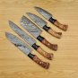 Handmade Damascus Chef set Of 5pcs With Leather, Damascus Knife Set, Damascus Chef Knife