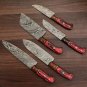 Handmade Damascus Chef set Of 5pcs With Leather, Damascus Knife Set, Damascus Chef Knife