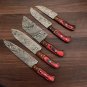 Handmade Damascus Chef set Of 5pcs With Leather, Damascus Knife Set, Damascus Chef Knife