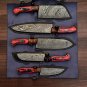 Handmade Damascus Chef set Of 5pcs With Leather, Damascus Knife Set, Damascus Chef Knife
