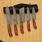Custom Handmade Damascus Chef set Of 5pcs With Leather Cover,Kitchen Knife, Damascus Knife Set