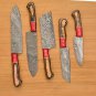 Handmade Damascus Chef set Of 5pcs With Leather Cover,Kitchen Knife, Damascus Knife Set,Kitchen