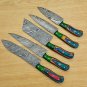 Handmade Damascus Chef set Of 5pcs With Leather, Damascus Knife Set, Damascus Chef Knife