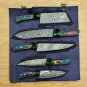 Handmade Damascus Chef set Of 5pcs With Leather, Damascus Knife Set, Damascus Chef Knife