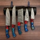 Handmade Damascus Chef set Of 5pcs With Leather Damascus Knife Set  Damascus Chef Knife Kitchen Set