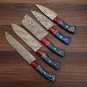 Handmade Damascus Chef set Of 5pcs With Leather Damascus Knife Set Damascus Chef Knife Kitchen Set