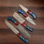 Handmade Damascus Chef set Of 5pcs With Leather Damascus Knife Set Damascus Chef Knife Kitchen Set