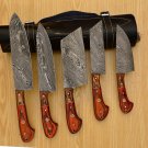 Custom Handmade Damascus Chef set Of 5pcs With Leather Cover, Kitchen Knife,Damascus Knife Kitchen