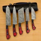 Custom Handmade Damascus Chef set Of 5pcs With Leather Cover,Kichten Knife,Damascus Knife Set
