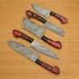 Custom Handmade Damascus Chef set Of 5pcs With Leather Cover,Kichten Knife,Damascus Knife Set