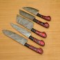 Custom Handmade Damascus Chef set Of 5pcs With Leather Cover,Kichten Knife,Damascus Knife Set