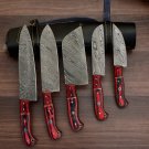 Handmade Damascus Chef set Of 5pcs With Leather,Damascus Knife Set,Damascus Chef Knife,Full Kitchen