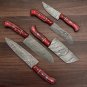 Handmade Damascus Chef set Of 5pcs With Leather,Damascus Knife Set,Damascus Chef Knife,Full Kitchen