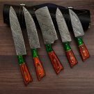 Handmade Damascus Chef set Of 5pcs With Leather Cover,Kichten Knife,Damascus Knife Set,Kitchen set