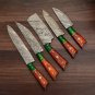 Handmade Damascus Chef set Of 5pcs With Leather Cover,Kichten Knife,Damascus Knife Set,Kitchen set