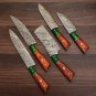 Handmade Damascus Chef set Of 5pcs With Leather Cover,Kichten Knife,Damascus Knife Set,Kitchen set