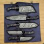 Handmade Damascus Chef set  5pcs With Leather,Damascus Knife Set,Damascus Chef Knife, Kitchen Knife
