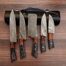 Handmade Damascus Chef set Of 5pcs With Leather,Damascus Knife Set,Damascus Chef Knife