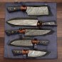 Handmade Damascus Chef set Of 5pcs With Leather,Damascus Knife Set,Damascus Chef Knife