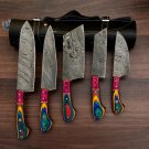Handmade Damascus Chef set 5pcs With Leather Cover,Kichten Knife,Damascus Knife Set,Kitchen knives