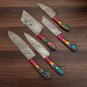 Handmade Damascus Chef set 5pcs With Leather Cover,Kichten Knife,Damascus Knife Set,Kitchen knives