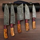 Handmade Damascus Chef set Of 5pcs With Leather,Damascus Knife Set,Damascus Chef Knife