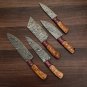 Handmade Damascus Chef set Of 5pcs With Leather,Damascus Knife Set,Damascus Chef Knife
