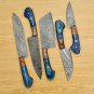 Handmade Damascus Chef set Of 5pcs With Leather, Damascus Knife Set, Damascus Chef Knife