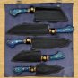 Handmade Damascus Chef set Of 5pcs With Leather, Damascus Knife Set, Damascus Chef Knife