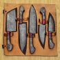Handmade Damascus Chef set Of 5pcs With Leather, Damascus Knife Set, Damascus Chef Knife