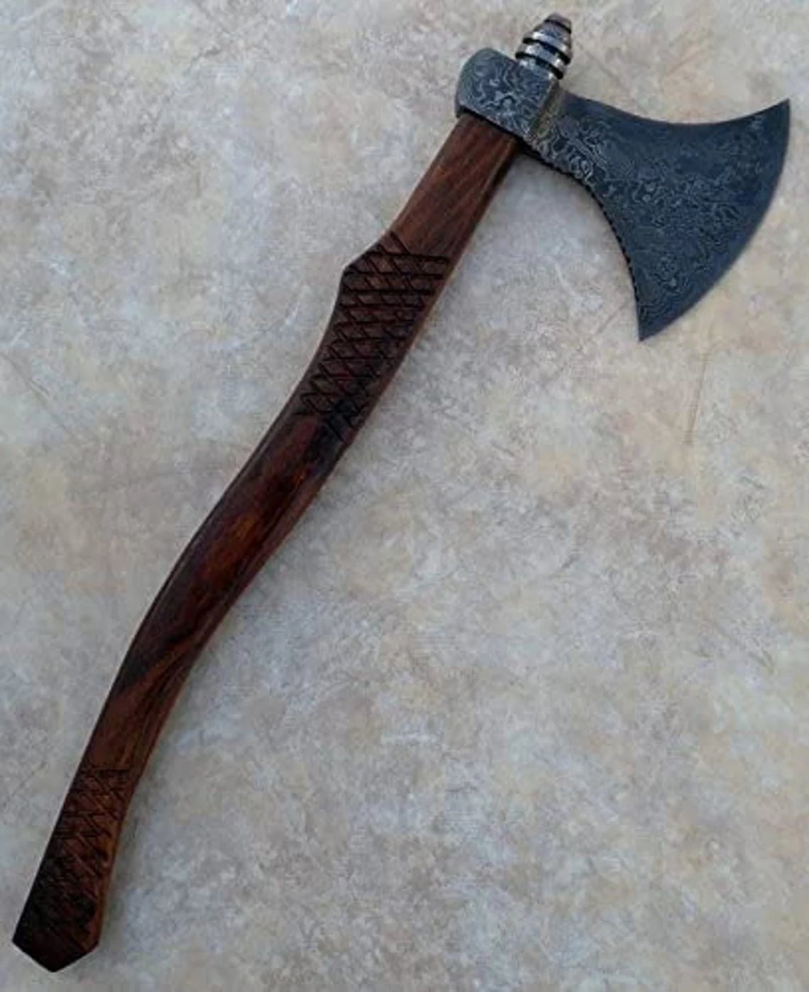 Handmade Damascus Steel Viking Axe Stunning Walnut wood Handle With Leather Sheath