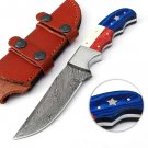 Damascus Steel Hunting Skinner Knife With Leather Sheath