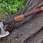 Custom Gift Forged Carbon Steel Viking Axe Hatchet Rose Wood Shaft Bearded Camping Axe Best Birthday