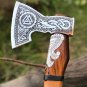 Custom Gift Forged Carbon Steel Viking Axe with Rose Wood Shaft, Viking Bearded Camping Axe