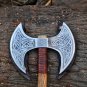 Viking Axe Double Headed Custom handmade Carbon Steel Axe Ash Wood Shaft Leather Wrap, Best Birthday